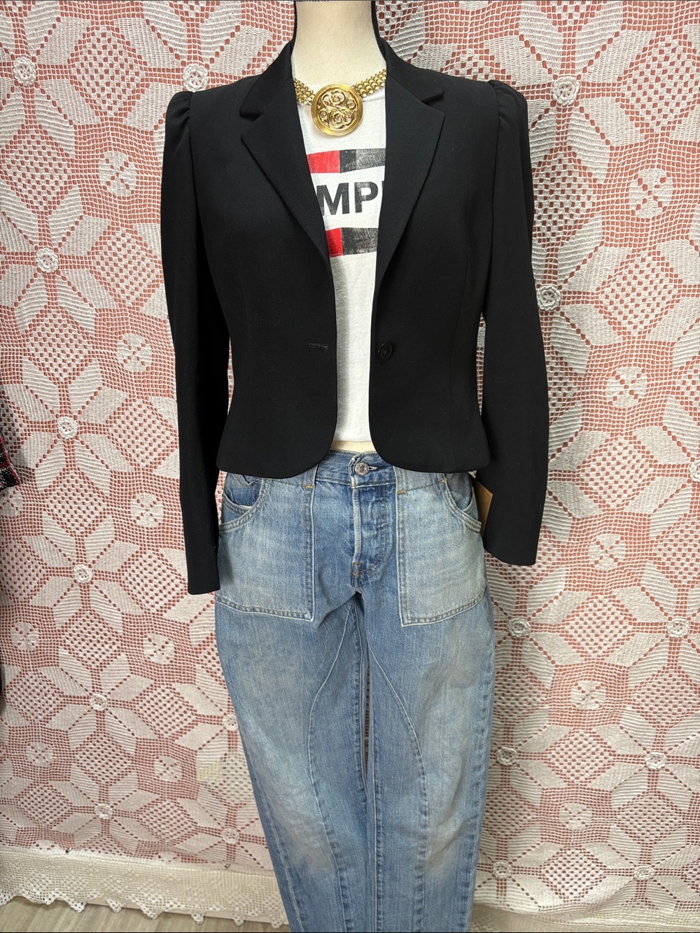 Vintage SIR… for her 100% Wool Puff Sleeve Blazer – Black
